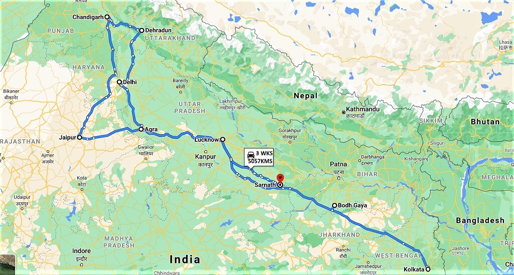 Route Map North India Drive