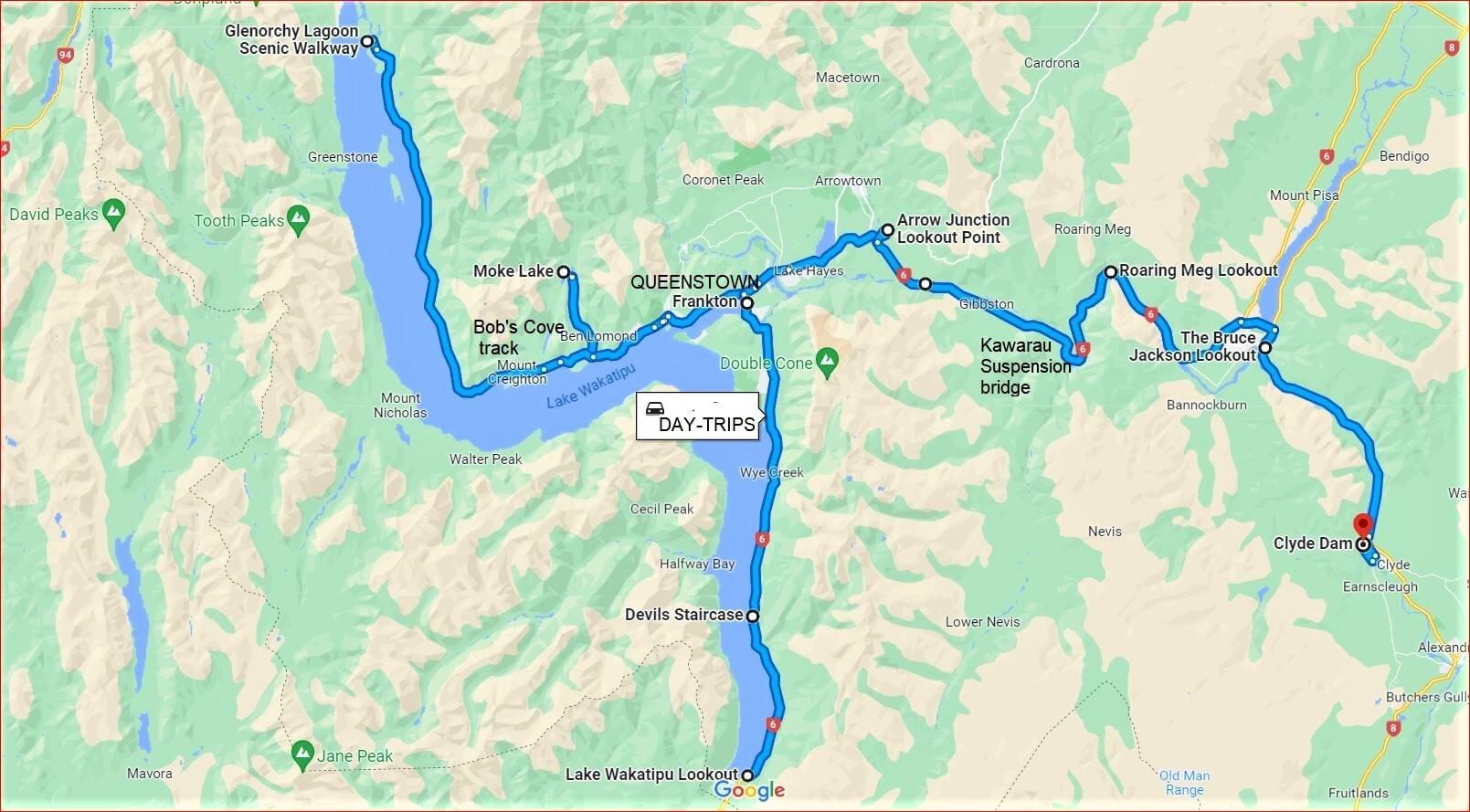 Route map for 3 day trips