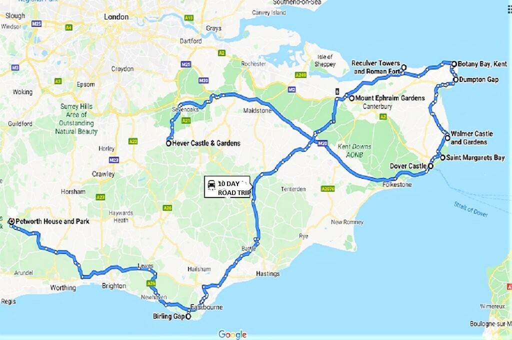 Kent road trip route map