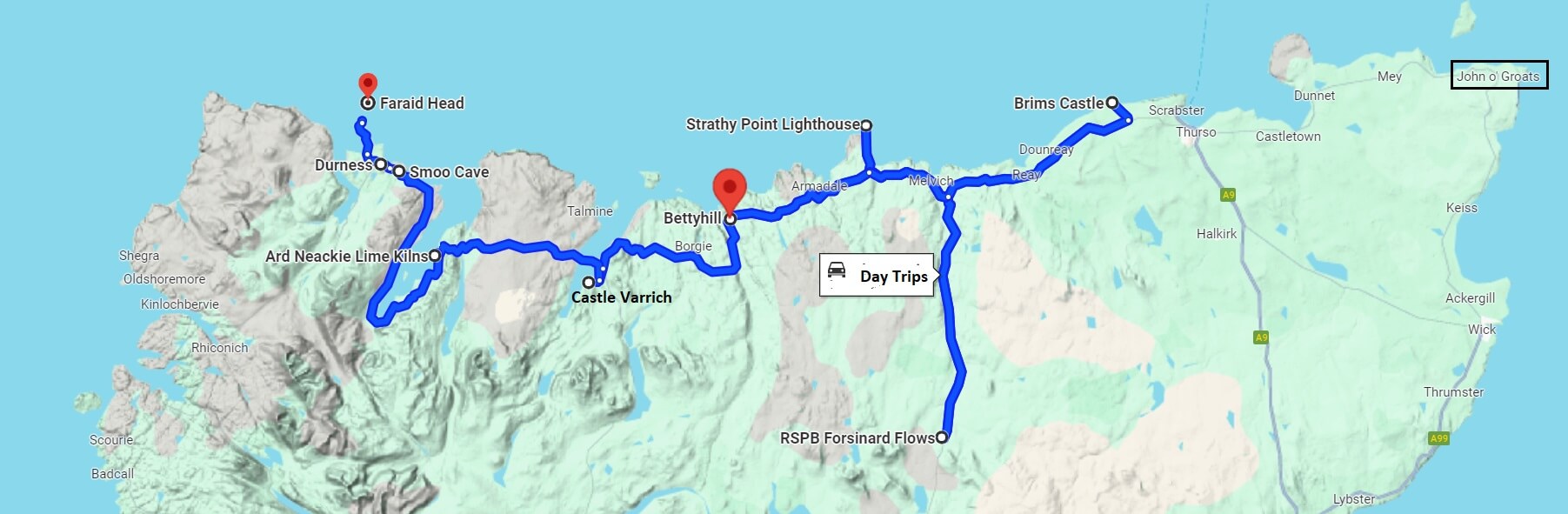 Day trip driving routes from Bettyhill