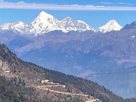 Snow capped Kanchenjunga view from Paro